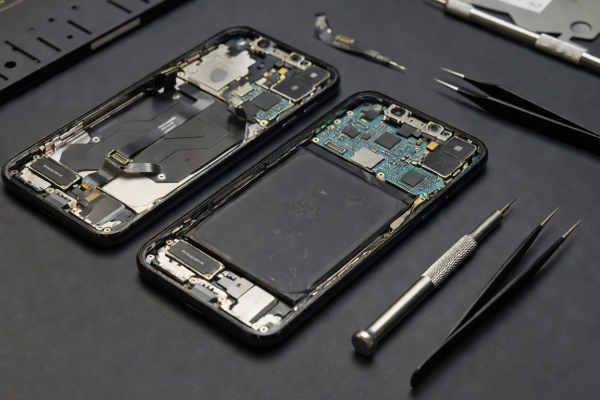 Disassembled smartphone showing internal battery module for replacement assessment
