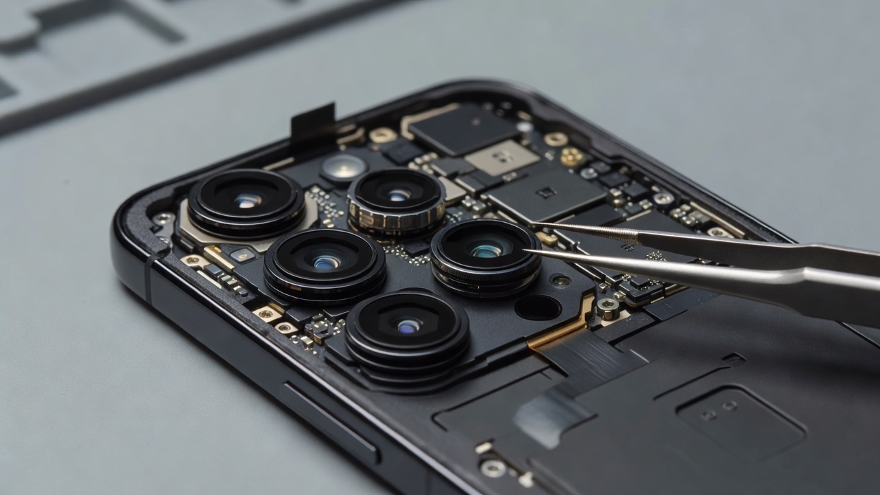 Smartphone rear camera lenses and camera module inspect for repair diagnostics